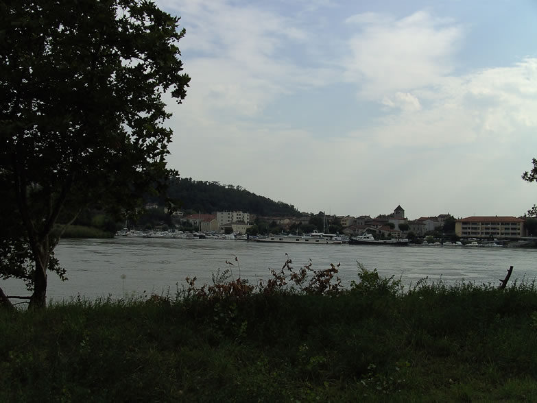 The RIVER RHONE at LES ROCHES DE CONDRIEU , looking from CONDRIEU at the right bank 